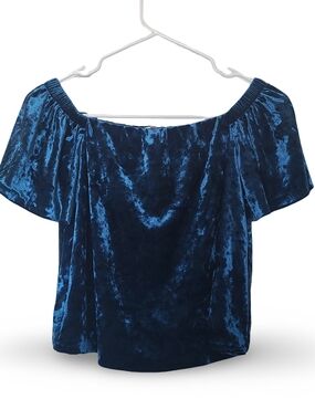 Necessary Objects Velvet Off-Shoulder Top in Navy Blue